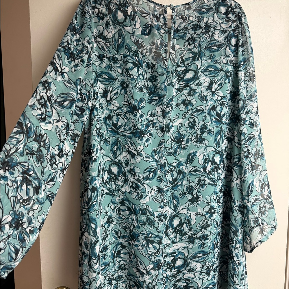 Floral Print Women's Dress - green, Blue and White